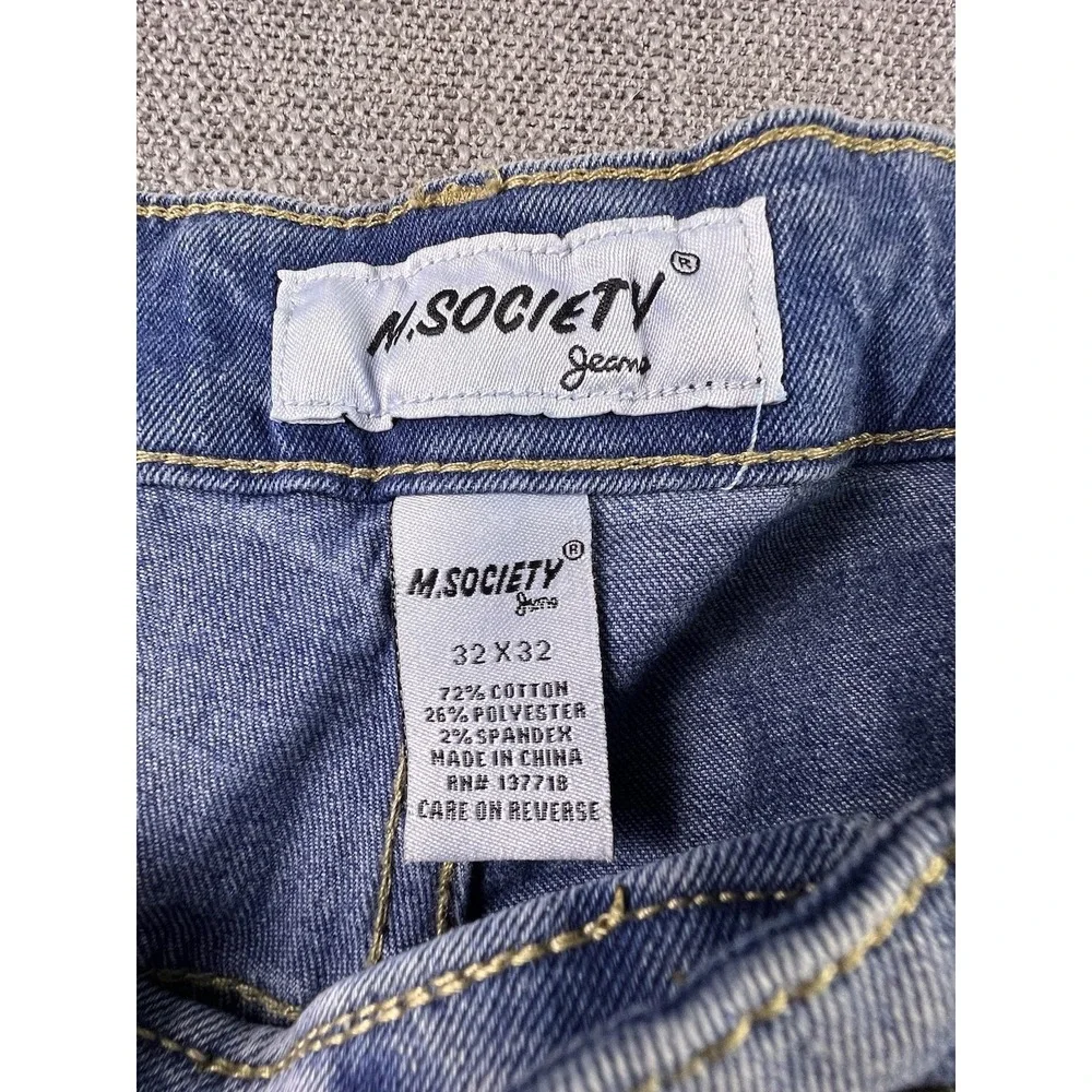 M. Society Jeans Men's 32 X 32 Distressed Straight Stretch Hip Hop Streetwear